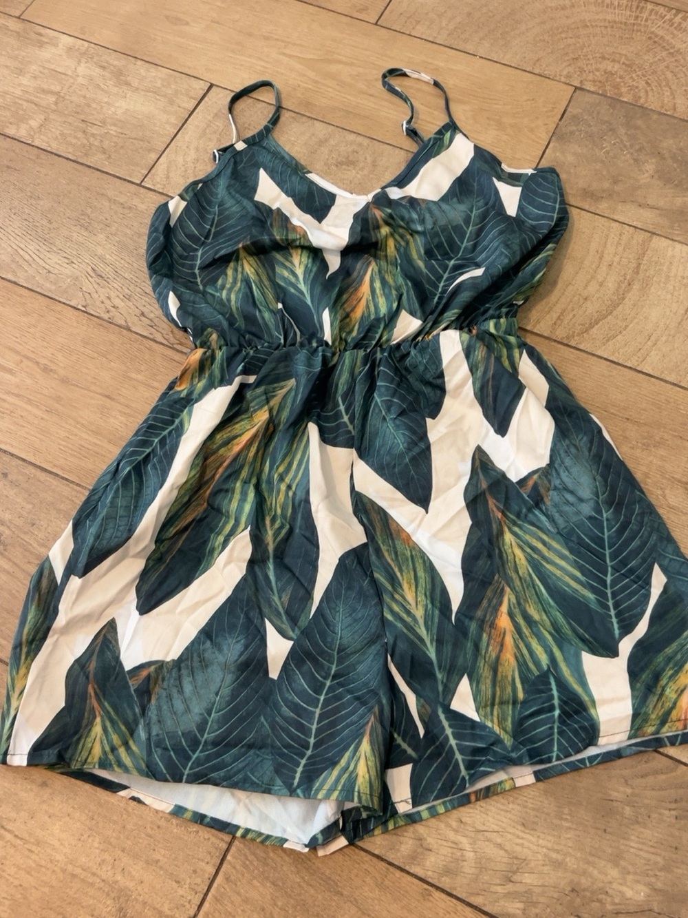 SHEIN Tropical Leaf Print Cami Romper Size Medium
